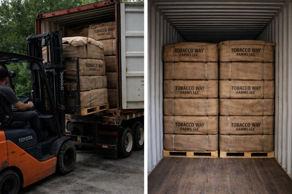 tobacco leaves Container Loading with Forklift and Full Container Interior View
